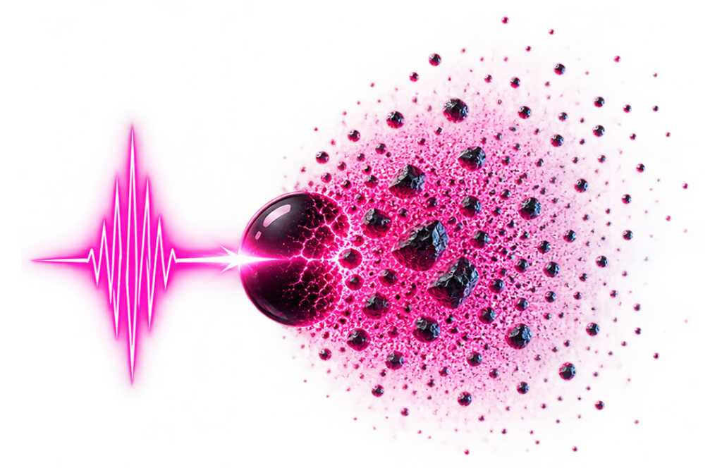 Ultra-short laser pulse breaking tattoo pigment into small particles.