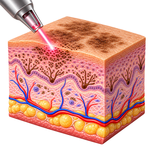 Excess Pigment Picosecond laser energy targeting excess melanin associated with melasma in the skin.
