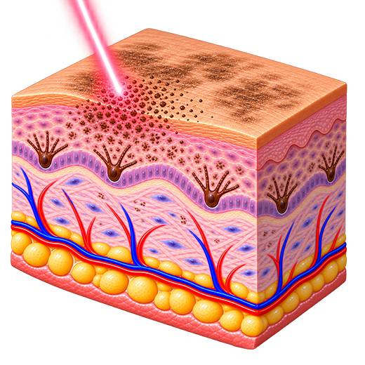 Excess Pigment Illustration of ultra-short laser pulses disrupting excess pigment associated with melasma.