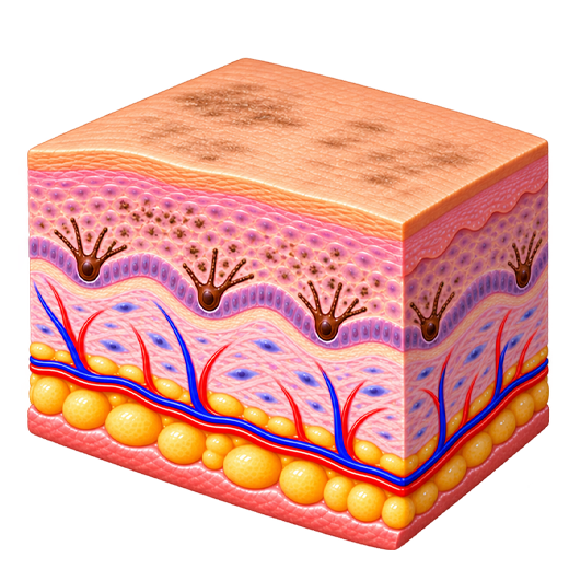 Illustration showing treated melasma pigment gradually being processed by the body.